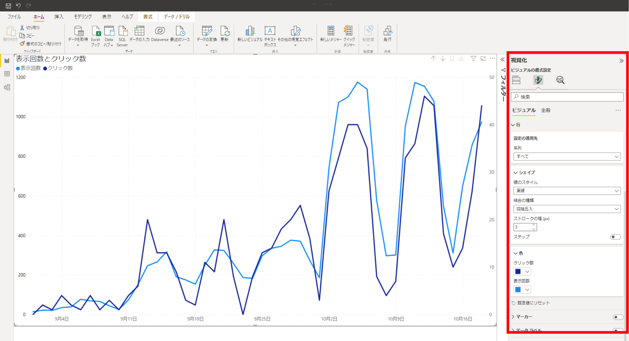 Powerbi 棒グラフや折れ線グラフなどの色を変更する方法